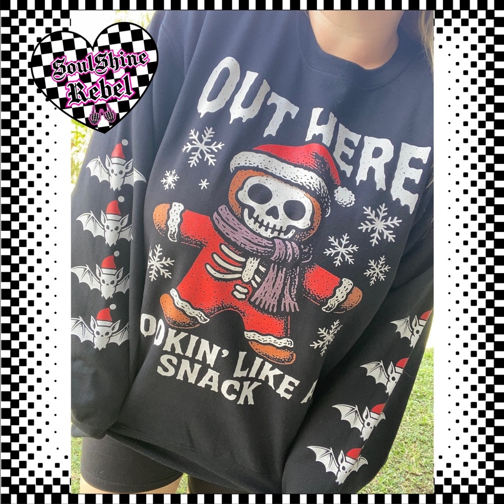 Lookin Like a Snack Santa Skellie Gingerbread Gothic Snarky Christmas Sweatshirt
